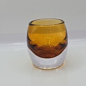 Crate & Barrel Heavy Glass Amber Topaz Glass Votive Candle Holders Poland 3"H